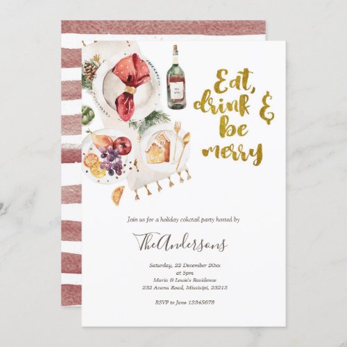 Eat Drink and Be Merry Christmas Party Invitation