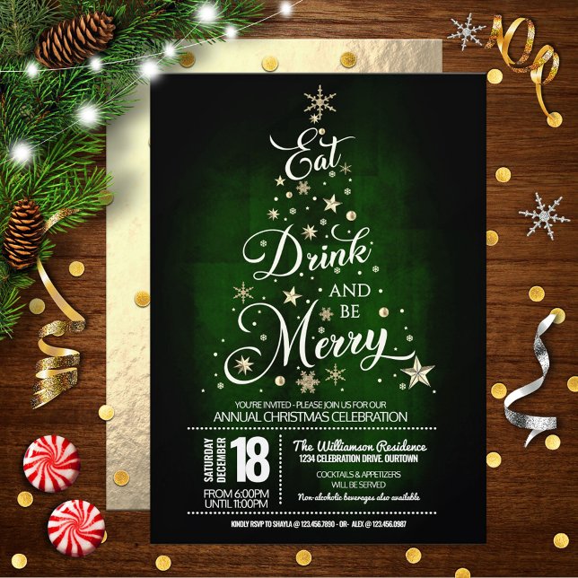 Eat, Drink and Be Merry Christmas Party Invitation (Creator Uploaded)