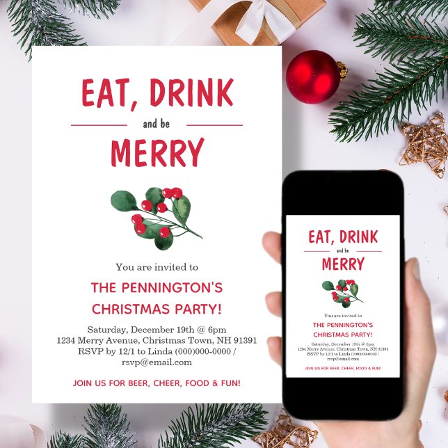 Eat drink and be Merry Christmas Party Invitation (Creator Uploaded)