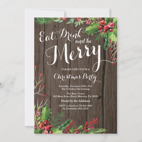 Eat Drink and Be Merry Christmas Party Invitation