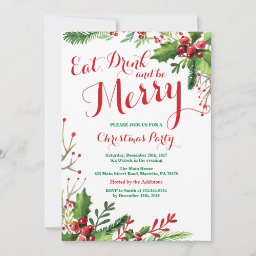 Eat Drink and Be Merry Christmas Party Invitation