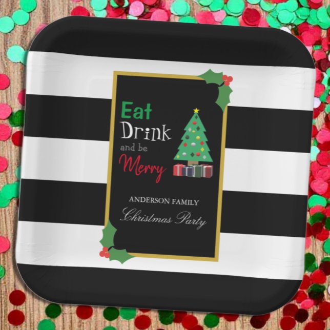 Eat Drink And Be Merry Christmas Party Paper Plates (Creator Uploaded)