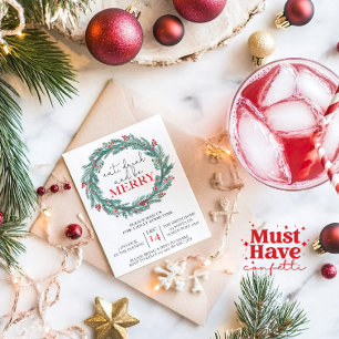 Eat, Drink and Be Merry Christmas Party Potluck Holiday Card