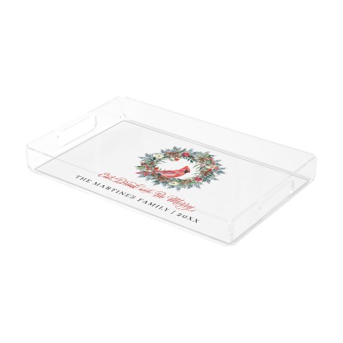 Eat Drink and be Merry Christmas Wreath Cardinal Acrylic Tray