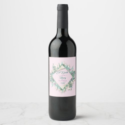 Eat Drink And Be Merry Cottage Teal Mint Pink Wine Label