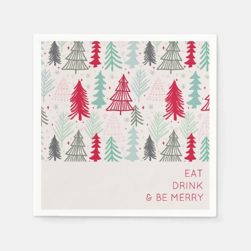 Eat Drink and be Merry Doodle Christmas Trees Napkins
