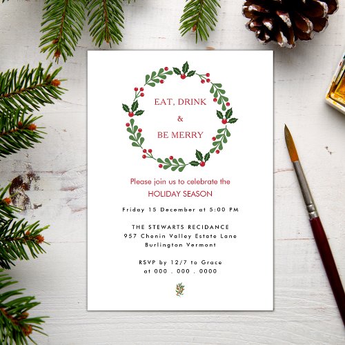 Eat Drink and Be Merry Elegant Christmas Holiday Invitation