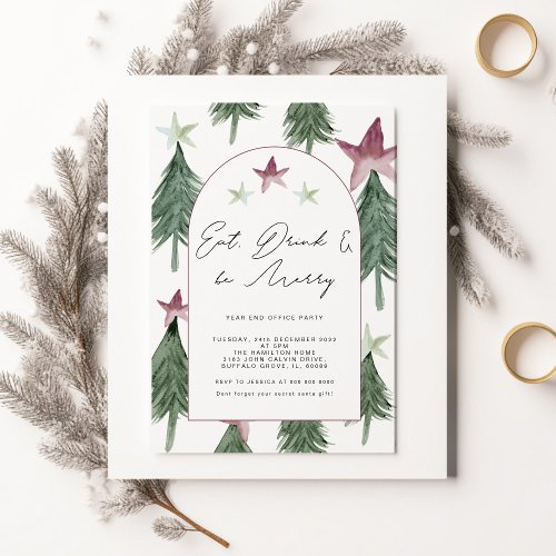 Eat Drink and be Merry Festive Trees Office Party Invitation