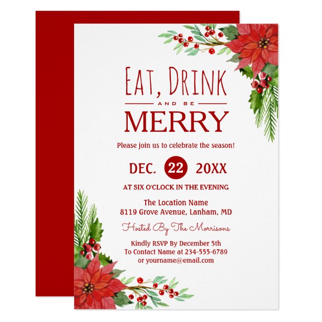 Eat Drink And Be Merry Floral Chic Holiday Party Invitation