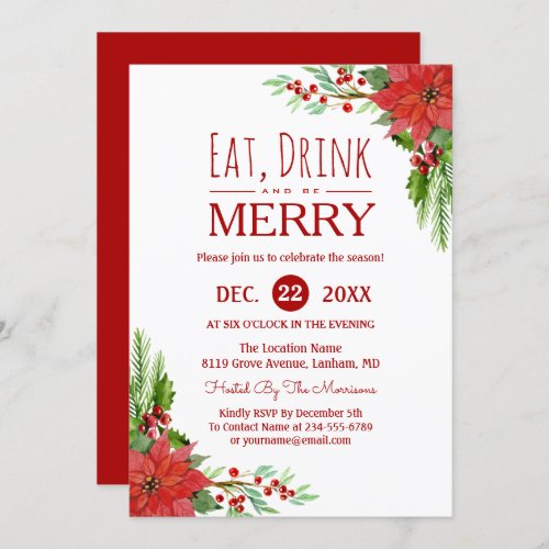 Eat Drink and Be Merry Floral Chic Holiday Party Invitation