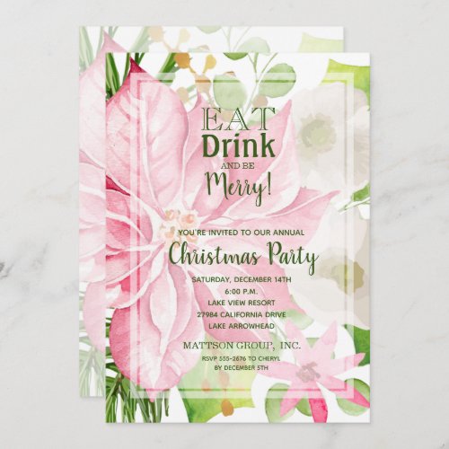 Eat Drink and Be Merry Floral Christmas Party Invitation