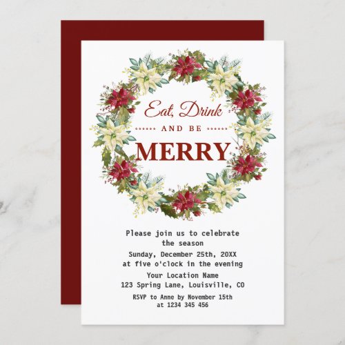 Eat Drink and be Merry Floral Christmas Party Invitation