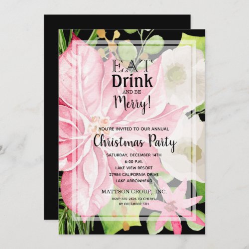 Eat Drink and Be Merry Floral Christmas Party Invitation