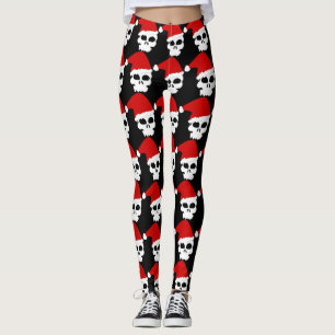 Eat, Drink and Be Merry Funny Skull Santa Goth Leggings