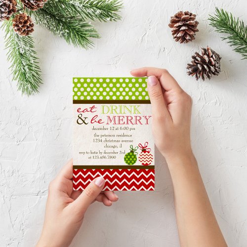 Eat Drink and Be Merry Holiday Christmas Party Invitation