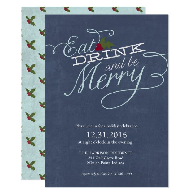 Eat, Drink, And Be Merry Holiday Party Invitation