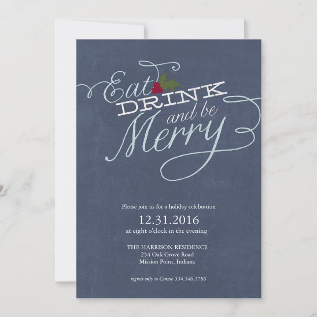 Eat, Drink, and be Merry Holiday Party Invitation (Front)
