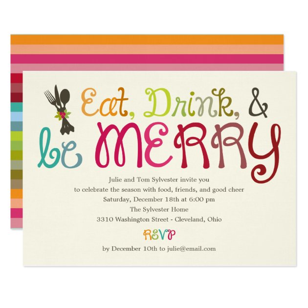 Eat Drink And Be Merry Holiday Party Invitation