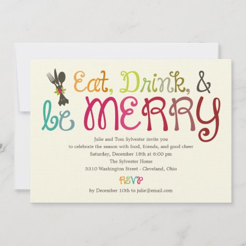 Eat Drink and Be Merry Holiday Party Invitation