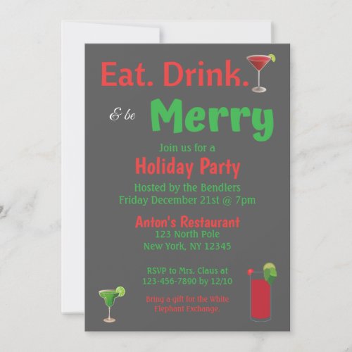 Eat Drink and be Merry Holiday Party Invitation
