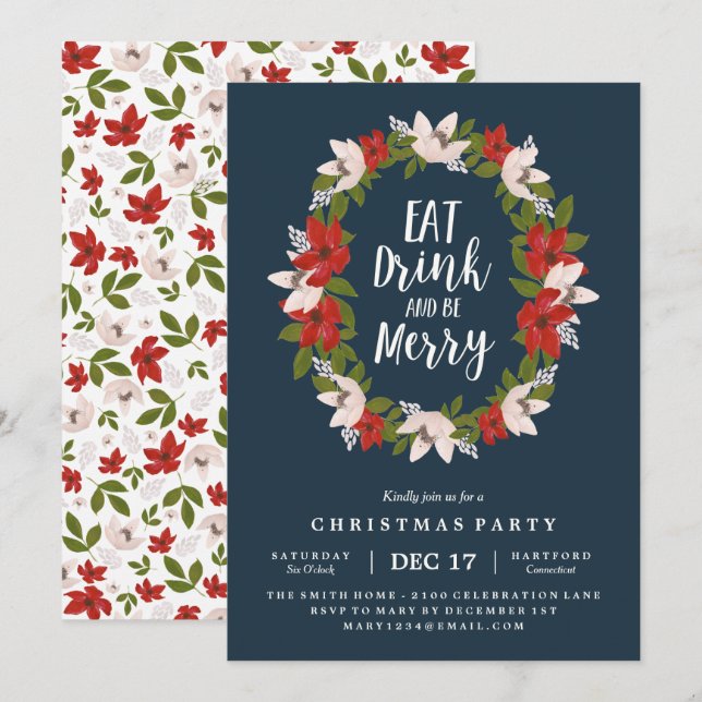 Eat Drink and Be Merry Holiday Party Invitation (Front/Back)