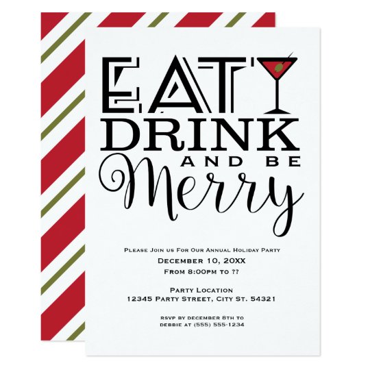 Eat, Drink and Be Merry Holiday Party Invitations | Zazzle.com