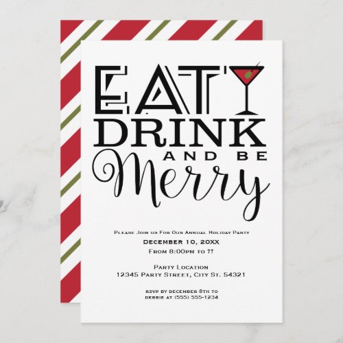 Eat Drink and Be Merry Holiday Party Invitations