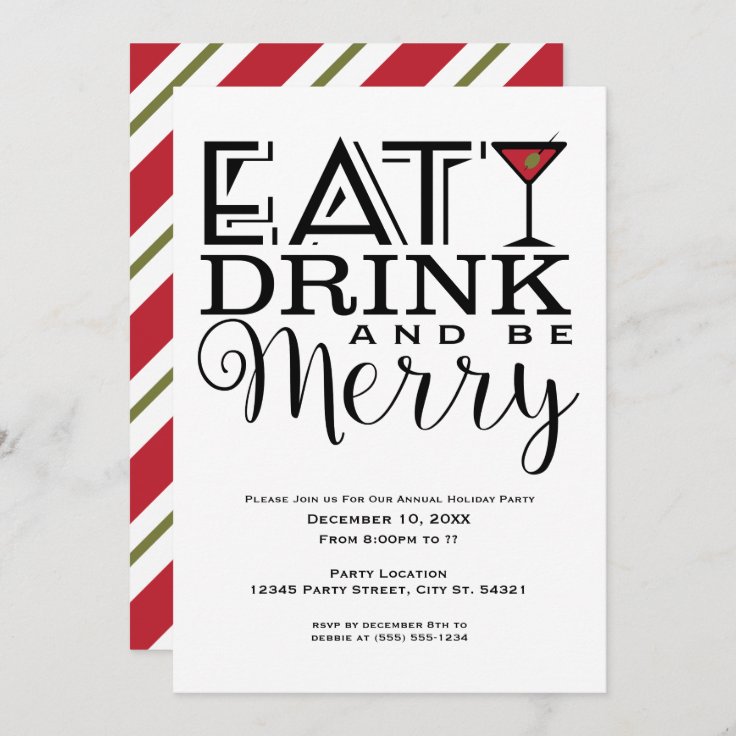 Eat, Drink and Be Merry Holiday Party Invitations | Zazzle