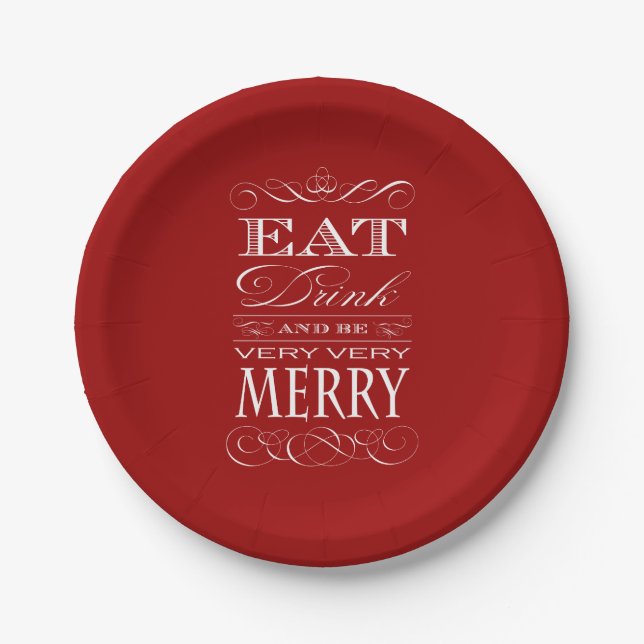 Eat Drink and Be Merry Holiday Party Paper Plates (Front)