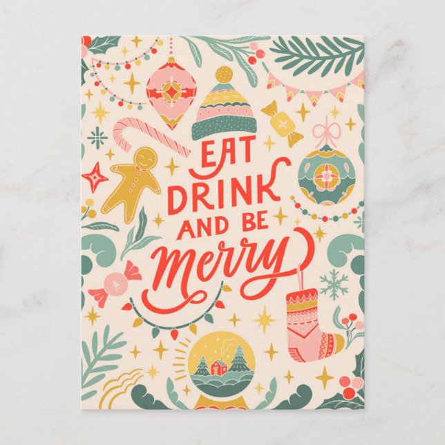 Eat, Drink, and Be Merry Holiday Postcard (Front)