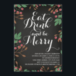 Eat Drink and be Merry Holly Berries Holiday Party Invitation<br><div class="desc">Little Bayleigh.</div>
