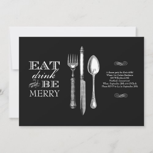 Eat, Drink and Be Merry | Invitation on Black