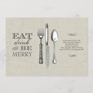 Eat, Drink and Be Merry Invitation on Linen