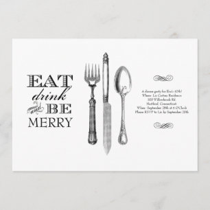 Eat, Drink and Be Merry Invitation on White