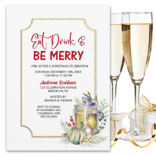 Eat Drink and Be Merry Lantern Christmas Party Invitation