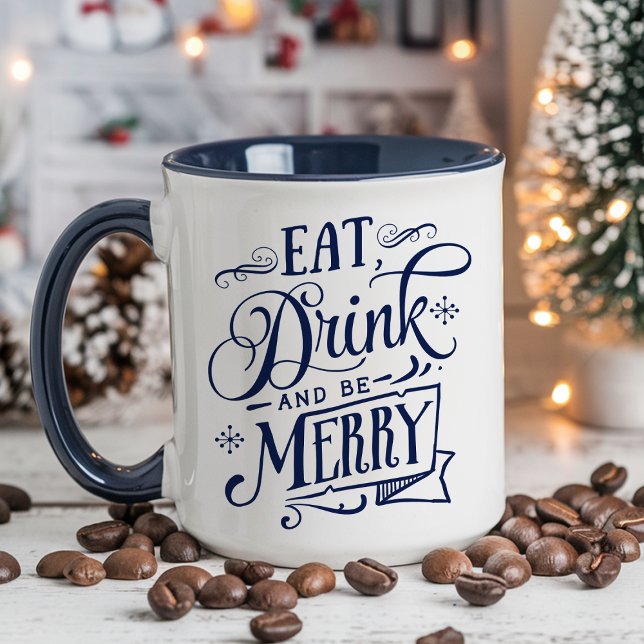 Eat, Drink, and Be Merry Navy Holiday Mug (Creator Uploaded)