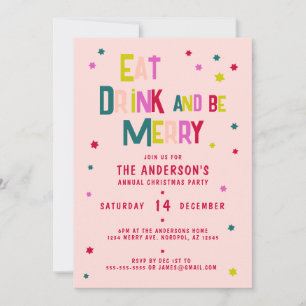 EAT DRINK and be MERRY Personalized Blush Pink Invitation