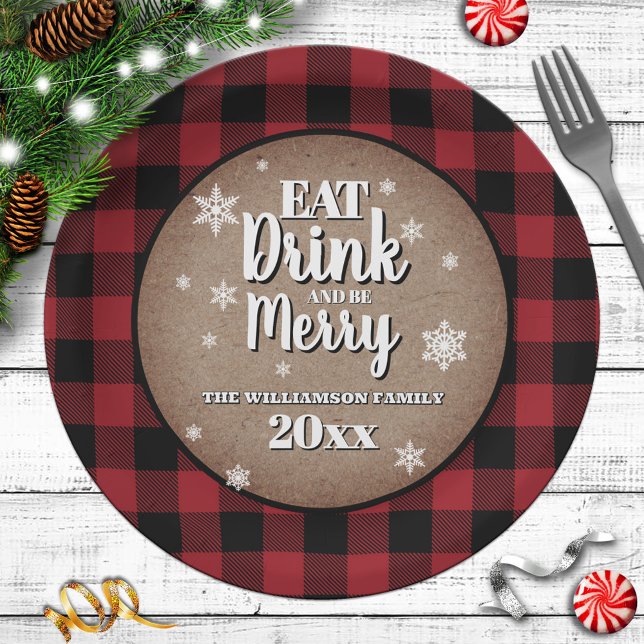 Eat Drink and be Merry Personalized Christmas  Paper Plates (Creator Uploaded)
