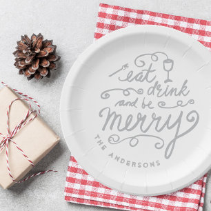 Eat Drink and be Merry Personalized Christmas Paper Plates