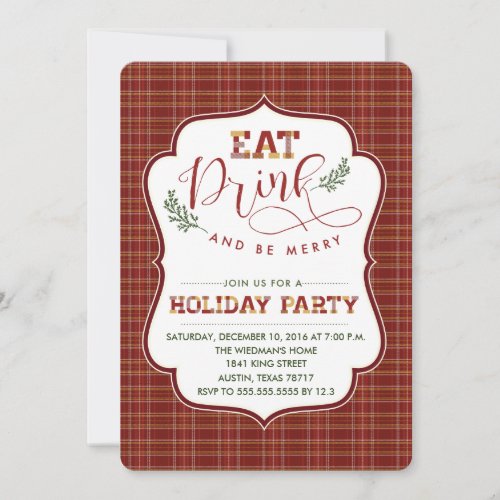 Eat Drink And Be Merry Plaid Party Invitation