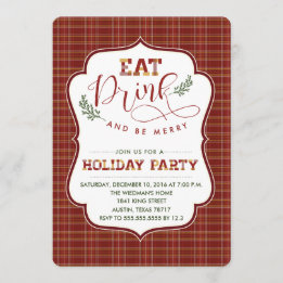 Eat, Drink, And Be Merry Plaid Party Invitation