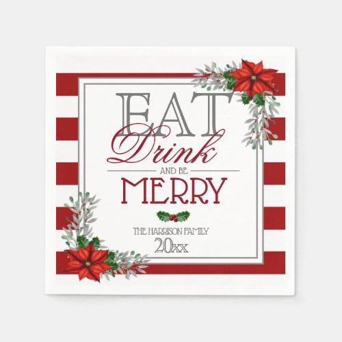 Eat Drink and Be Merry Poinsettia Christmas Napkins