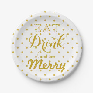Eat Drink and be Merry polka dot pattern Paper Plates