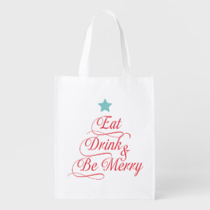 Eat drink and be merry Red and Blue Design Reusable Grocery Bag