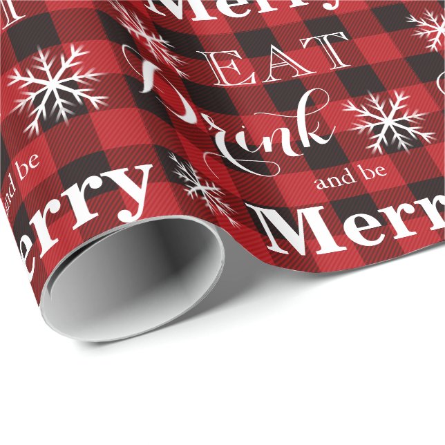 Eat Drink and be Merry red-black plaid pattern Wrapping Paper (Roll Corner)