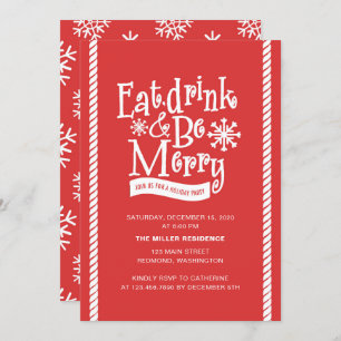 Eat Drink and Be Merry Red Holiday Party Invitation