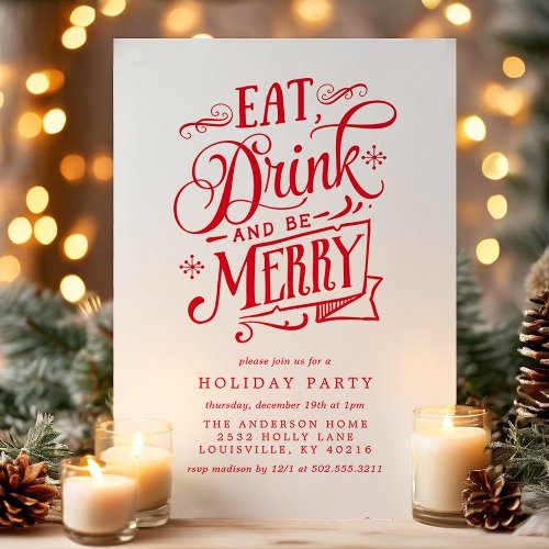Eat Drink And Be Merry Red Stripes Holiday Party Invitation