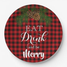 Eat Drink and be Merry, red tartan buffalo plaid