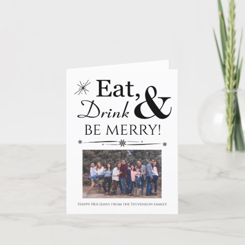 Eat Drink And Be Merry Retro Black White Christmas Holiday Card