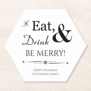 Eat Drink And Be Merry Retro Midcentury Christmas Paper Coaster